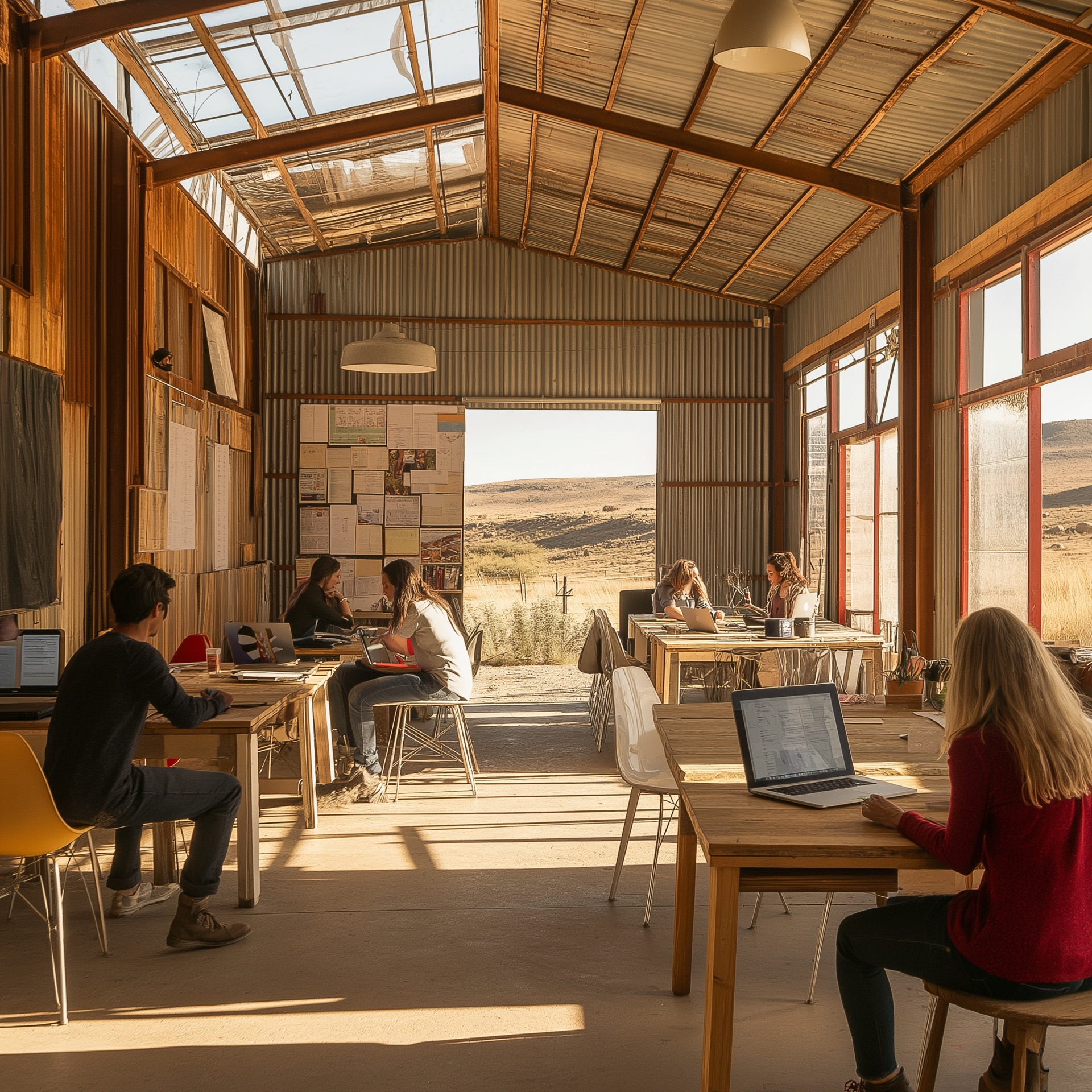 People learning together in a bright workshop space